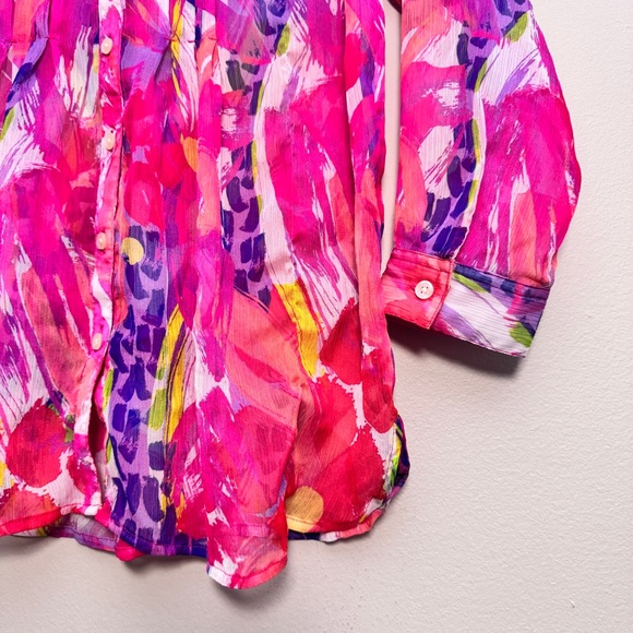 Soft Surroundings Watercolor Floral Button-Front Blouse Size PM - Picture 6 of 8